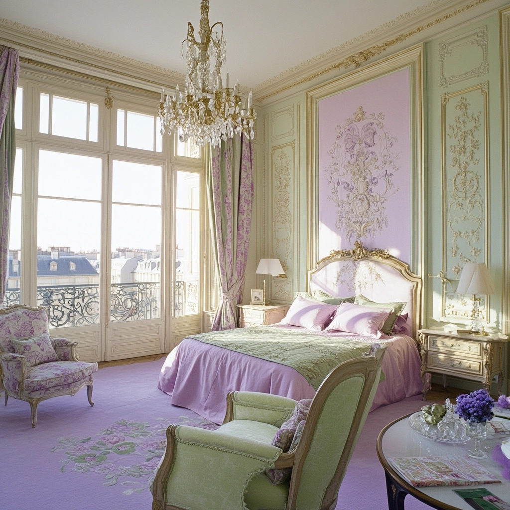 pink green beige bedroom 41