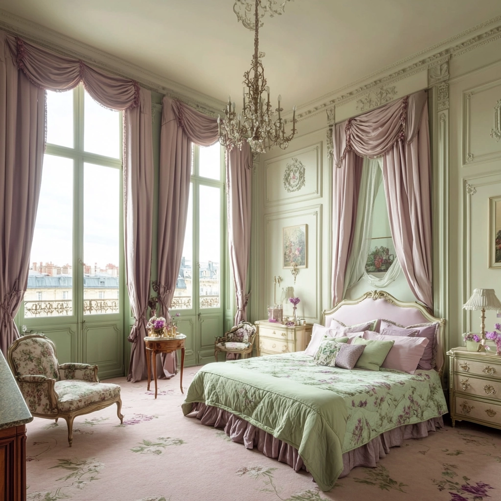 pink green beige bedroom 42