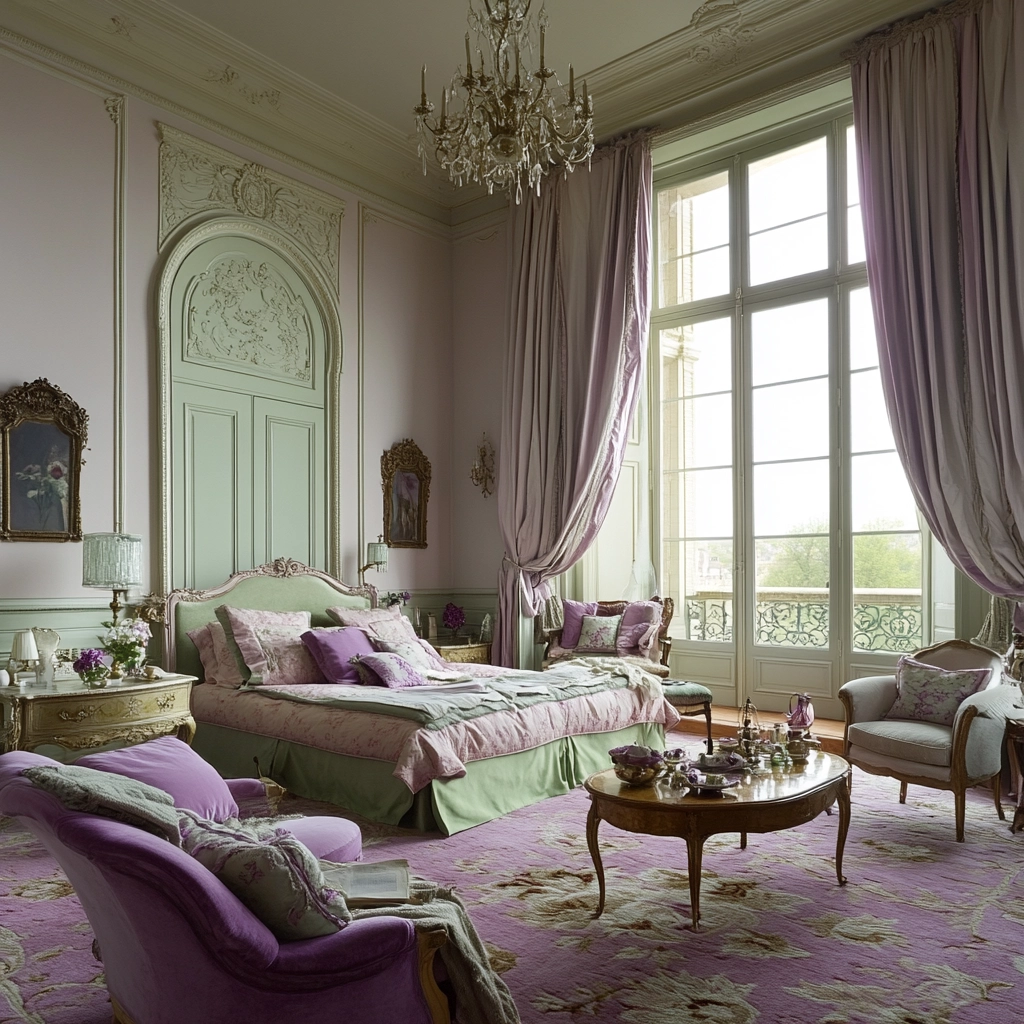pink green beige bedroom 43