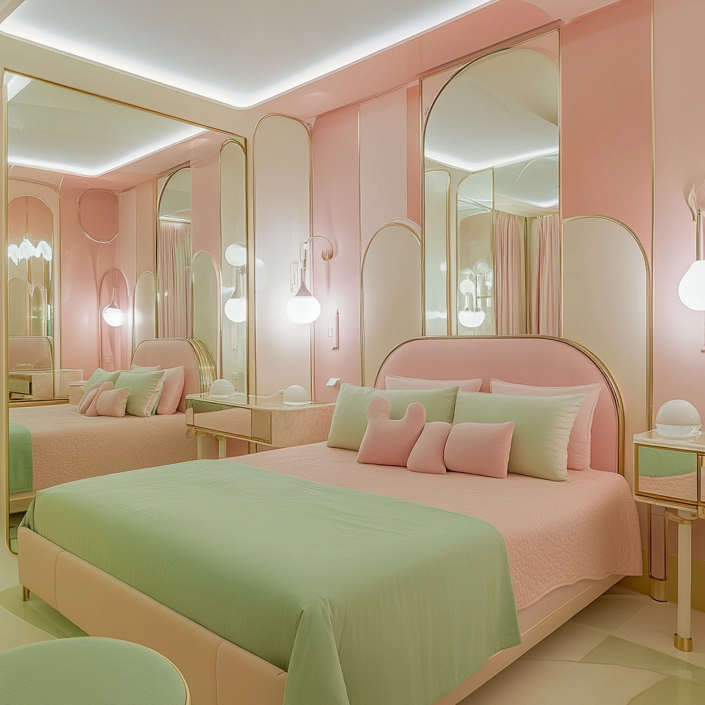 pink green beige bedroom 45