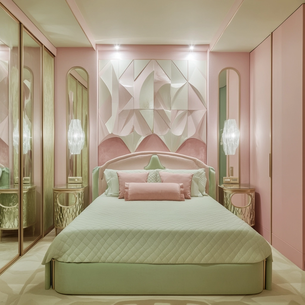 pink green beige bedroom 46