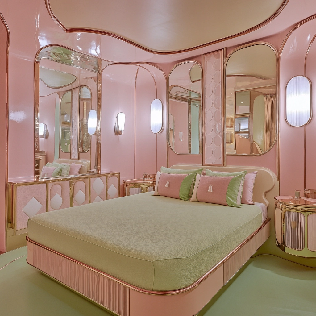 pink green beige bedroom 47