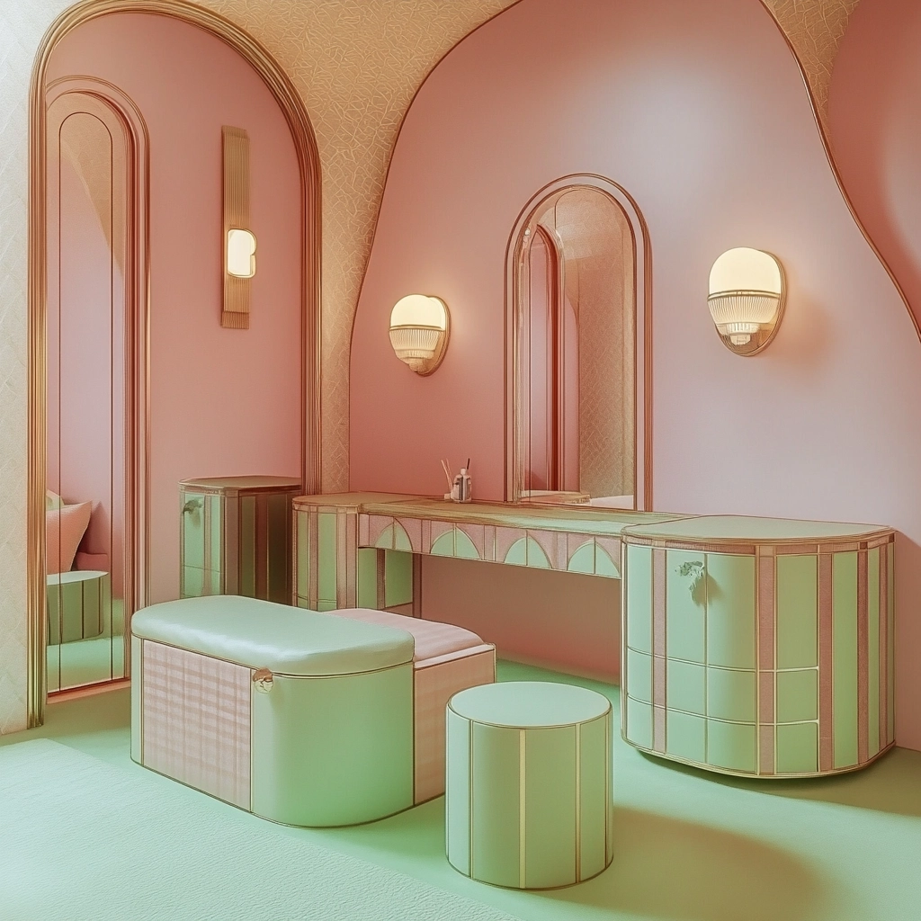 pink green beige bedroom 48