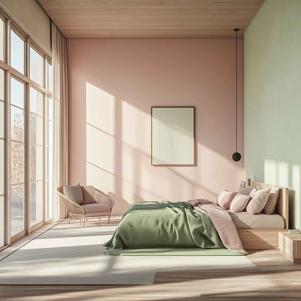 pink green beige bedroom 49