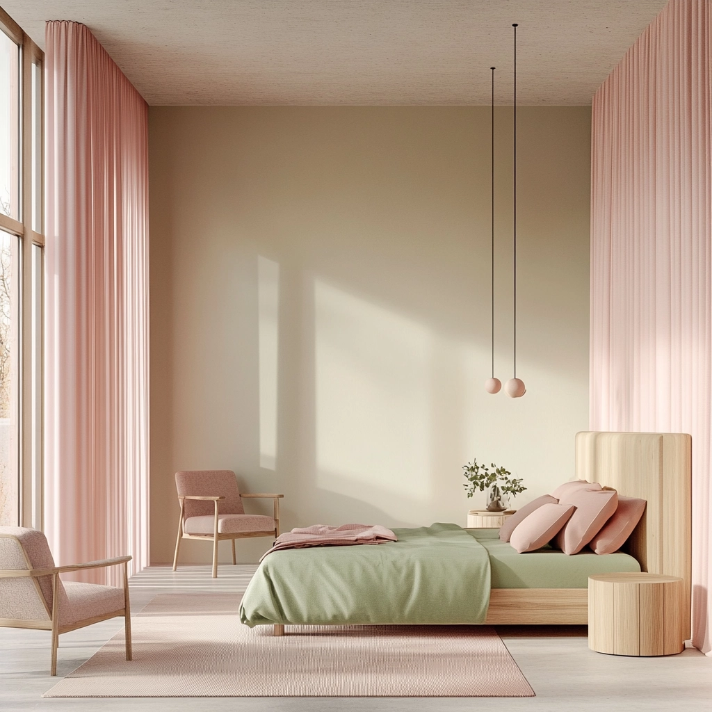 pink green beige bedroom 51