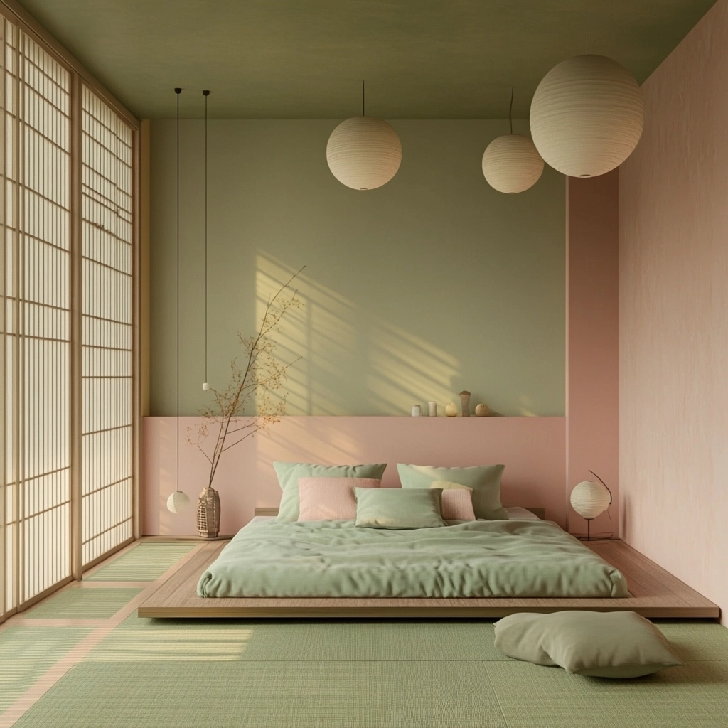 pink green beige bedroom 54