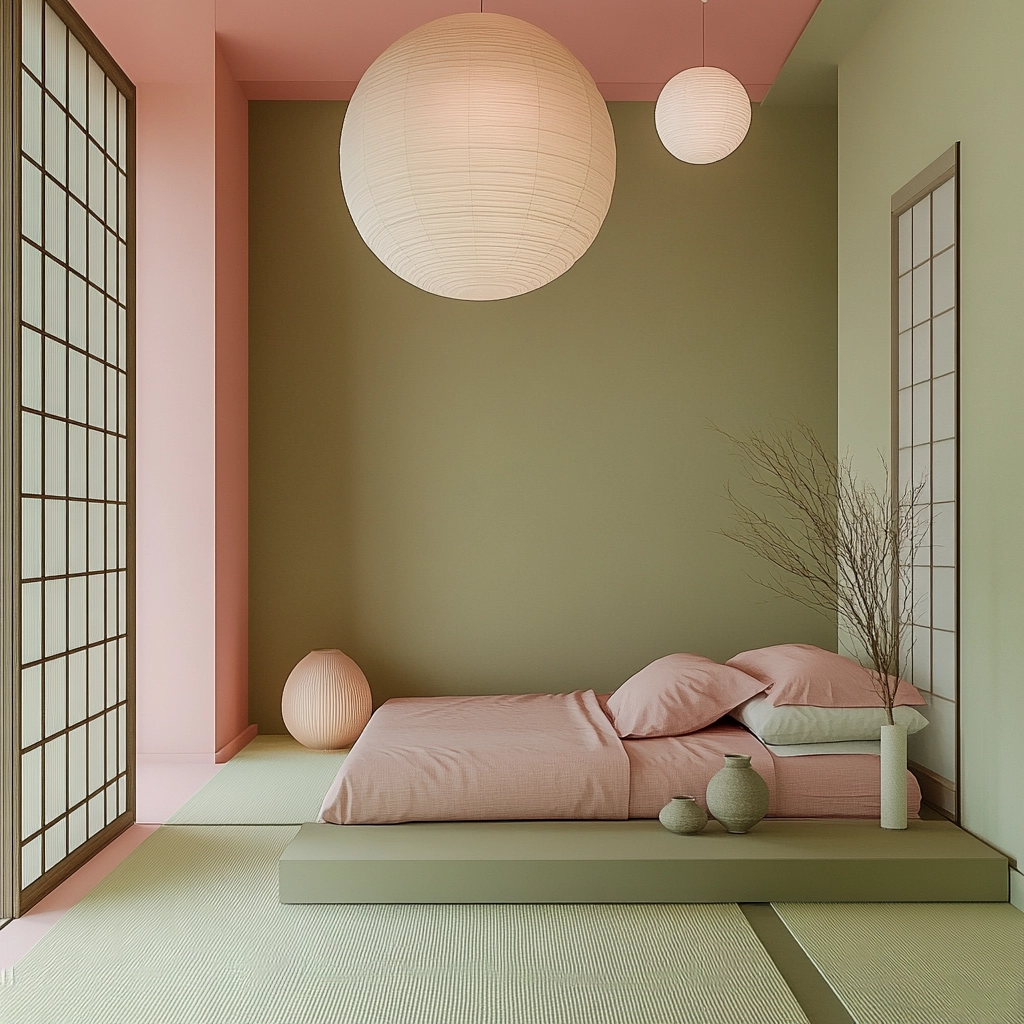 pink green beige bedroom 55