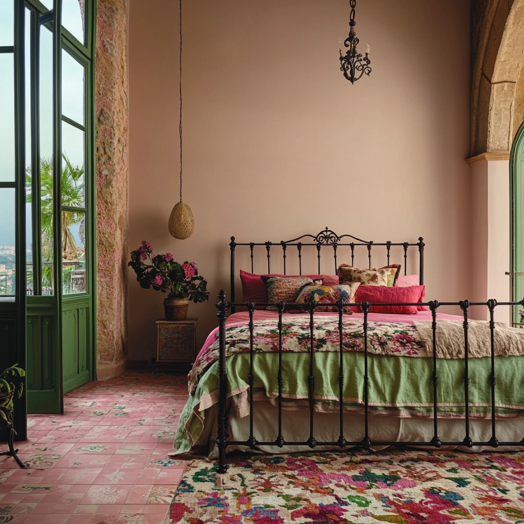 pink green beige bedroom 57