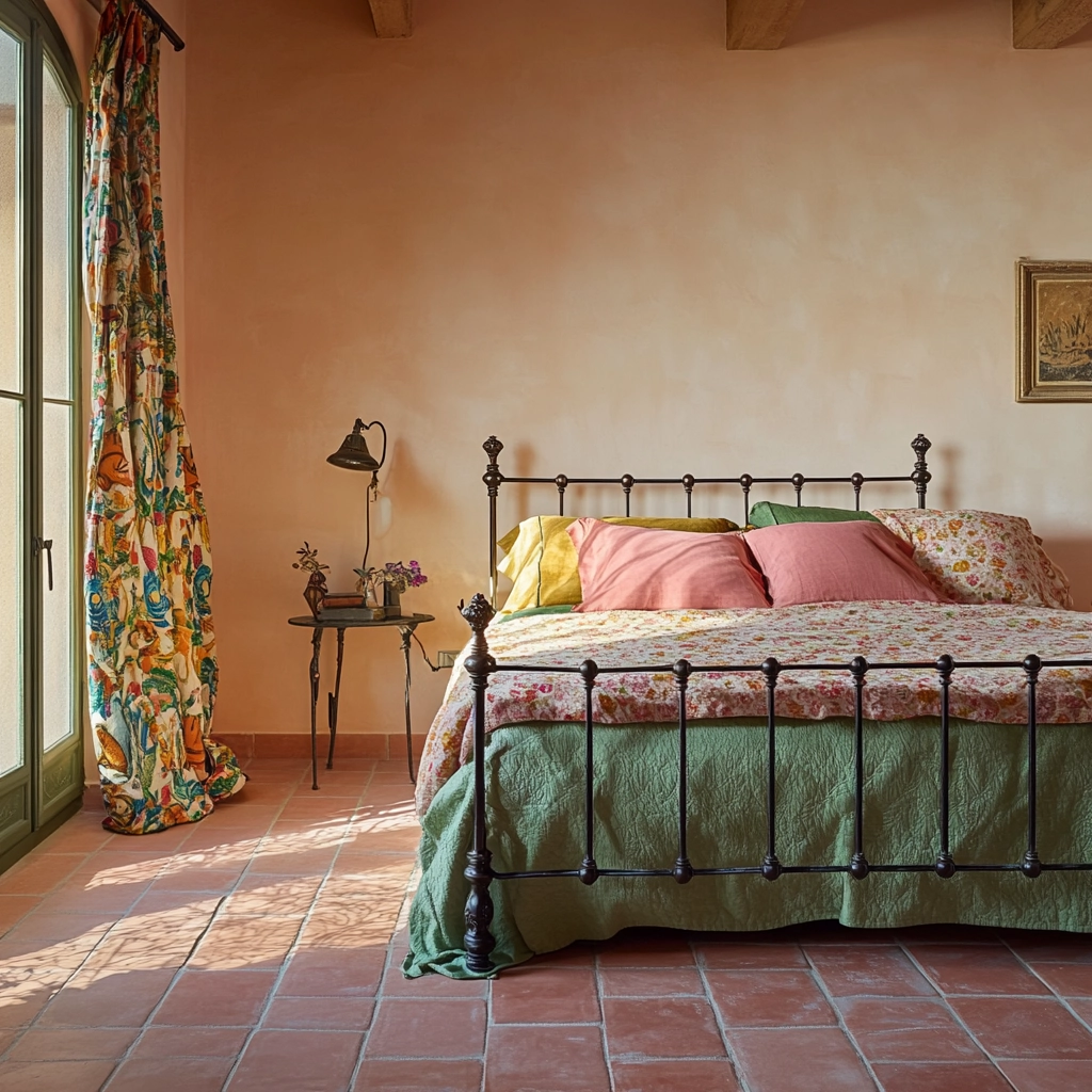 pink green beige bedroom 58