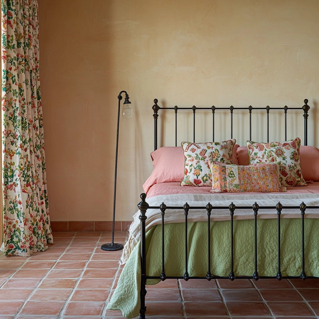 pink green beige bedroom 59