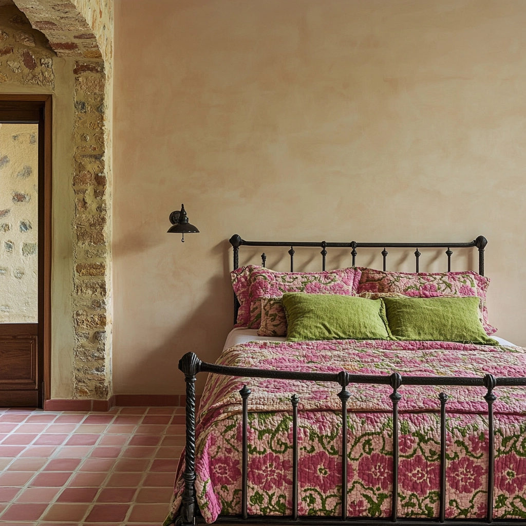 pink green beige bedroom 60