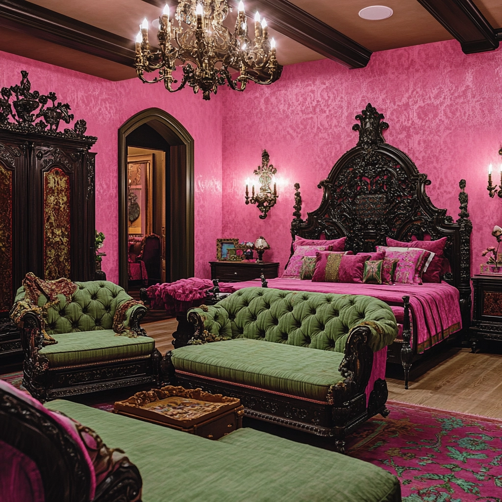 pink green beige bedroom 61