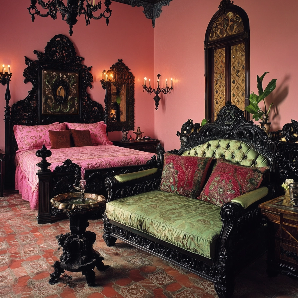 pink green beige bedroom 62