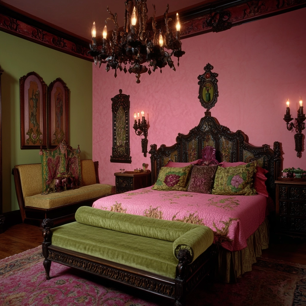 pink green beige bedroom 63