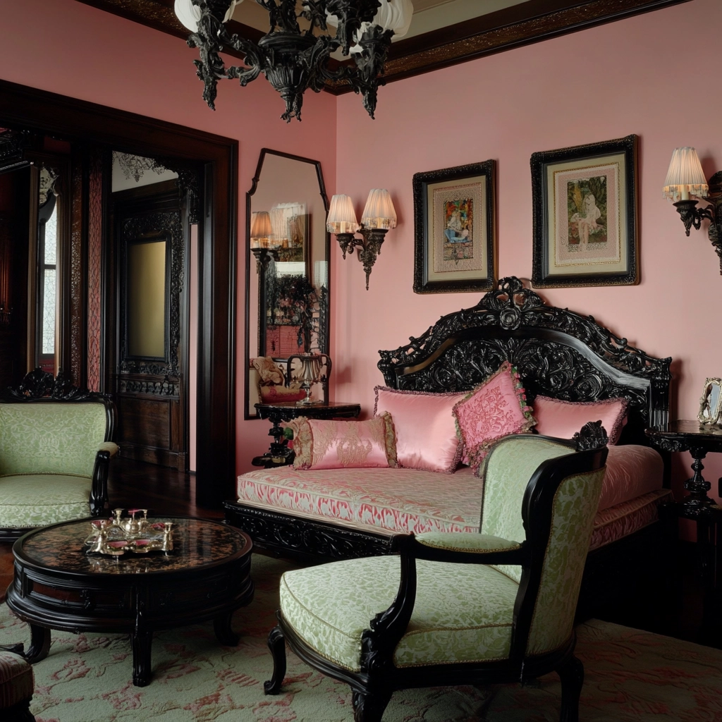 pink green beige bedroom 64