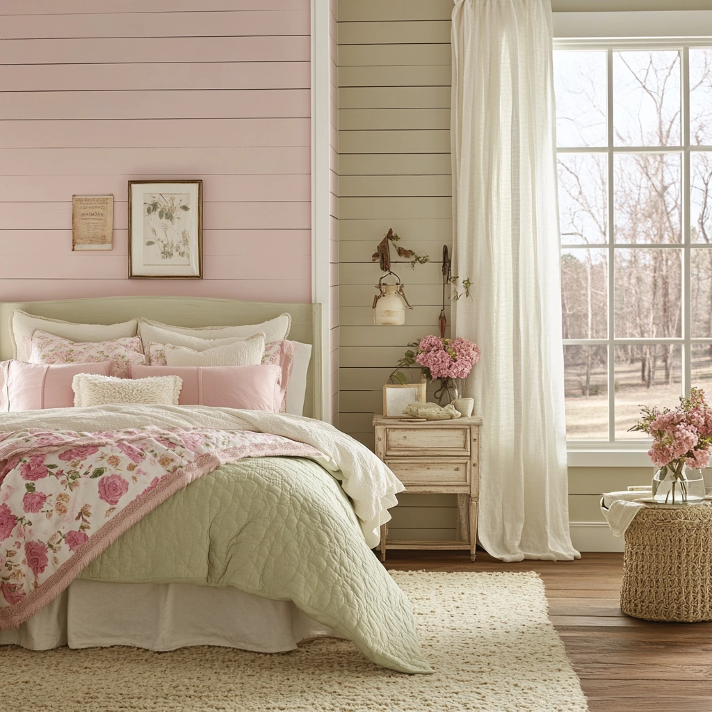 pink green beige bedroom 65