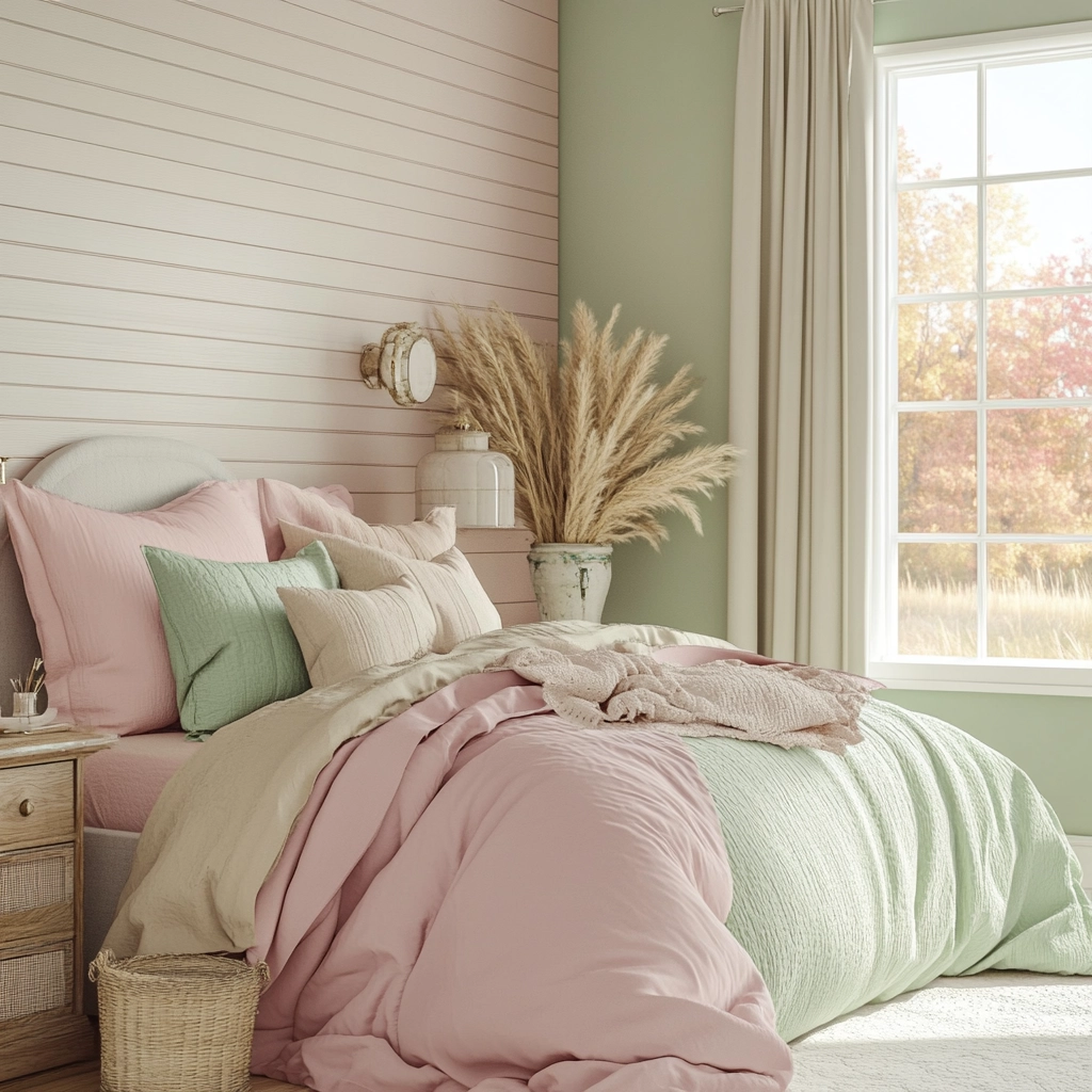 pink green beige bedroom 66