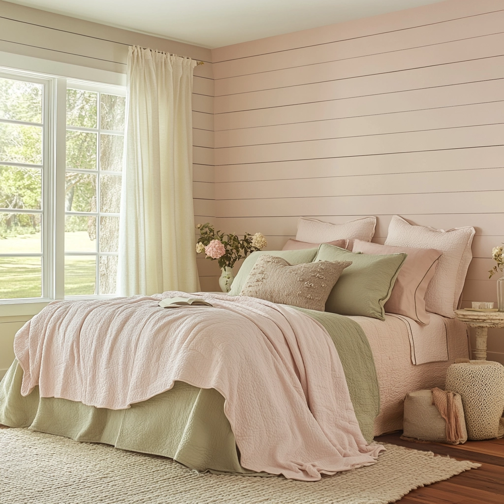 pink green beige bedroom 68