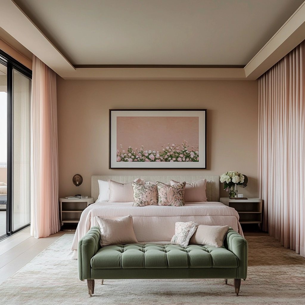 pink green beige bedroom 69