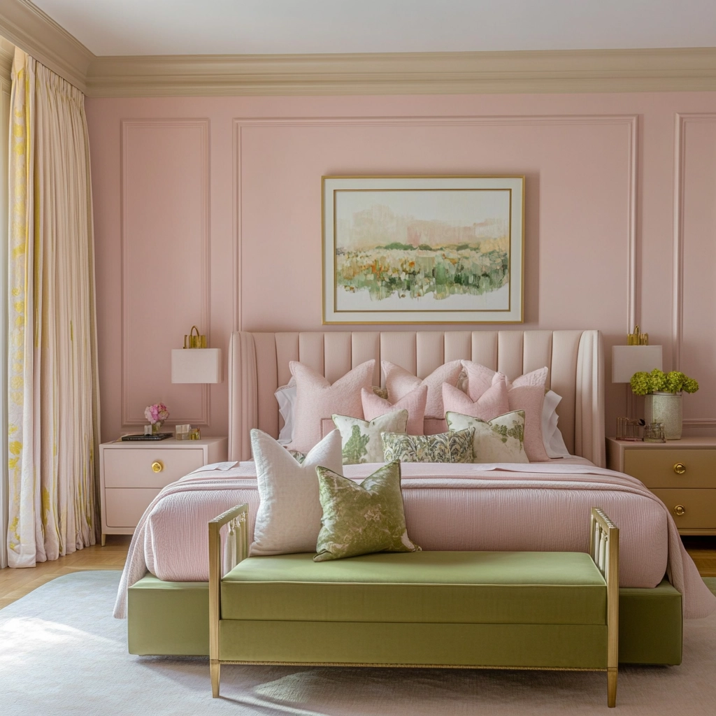 pink green beige bedroom 70