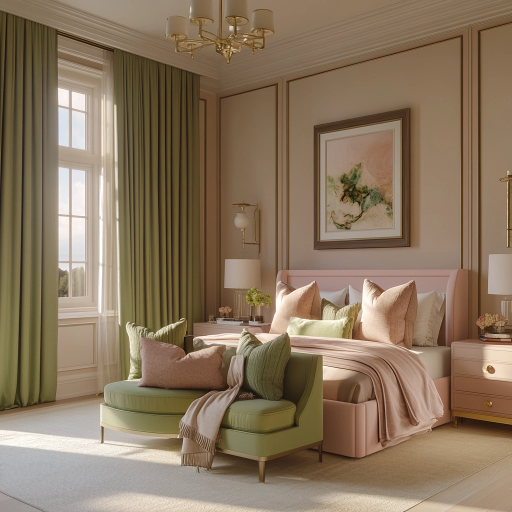 pink green beige bedroom 71
