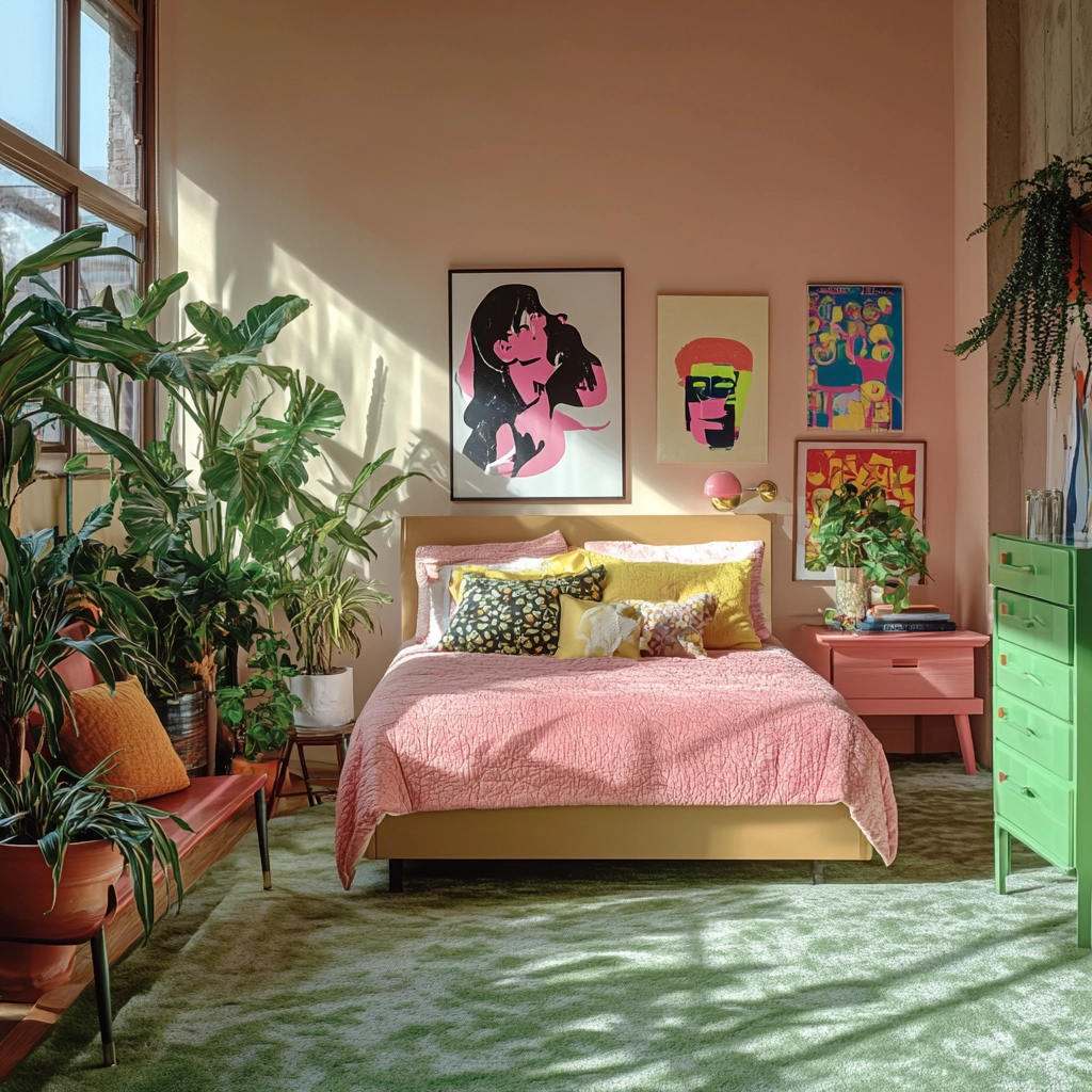 pink green beige bedroom 73