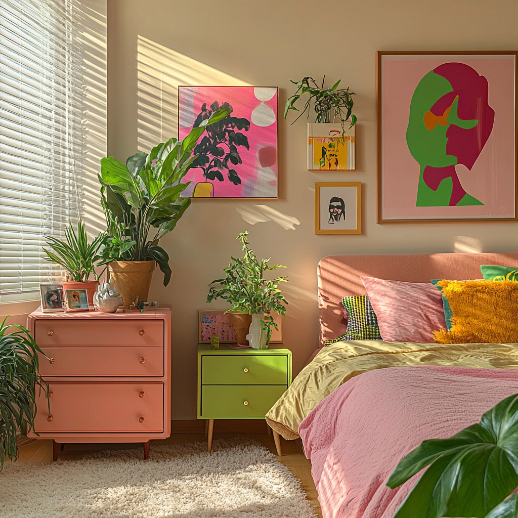 pink green beige bedroom 74
