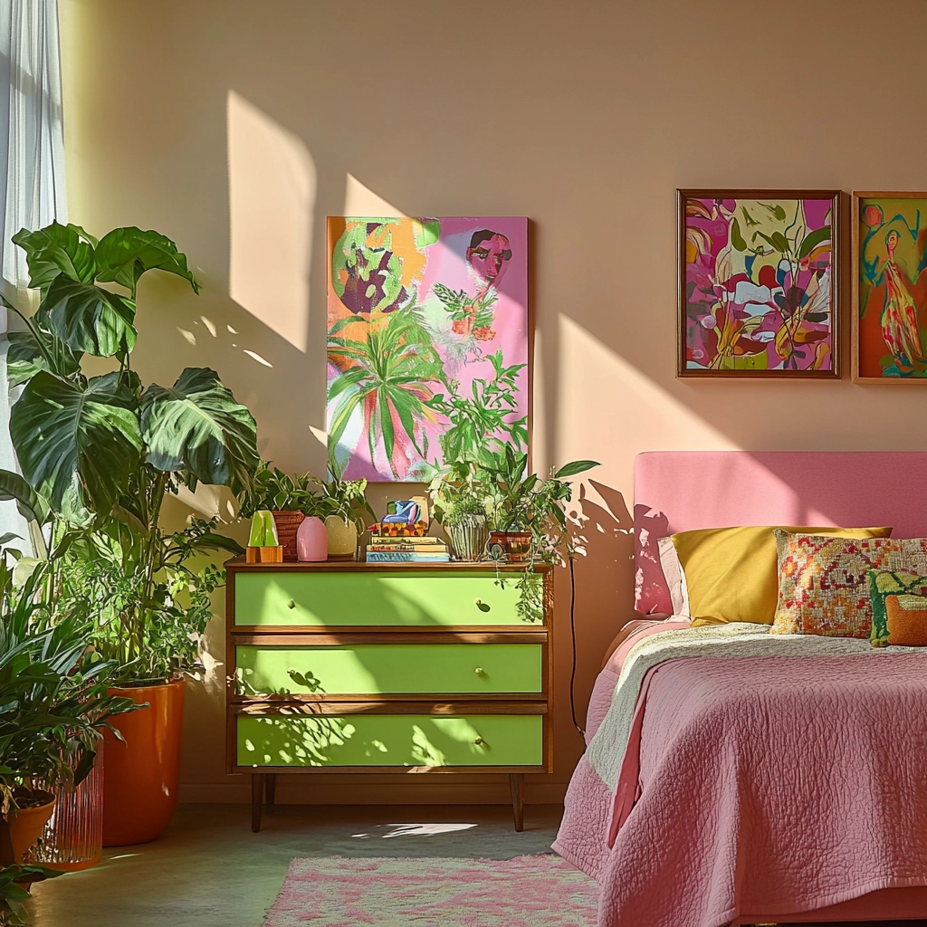 pink green beige bedroom 75