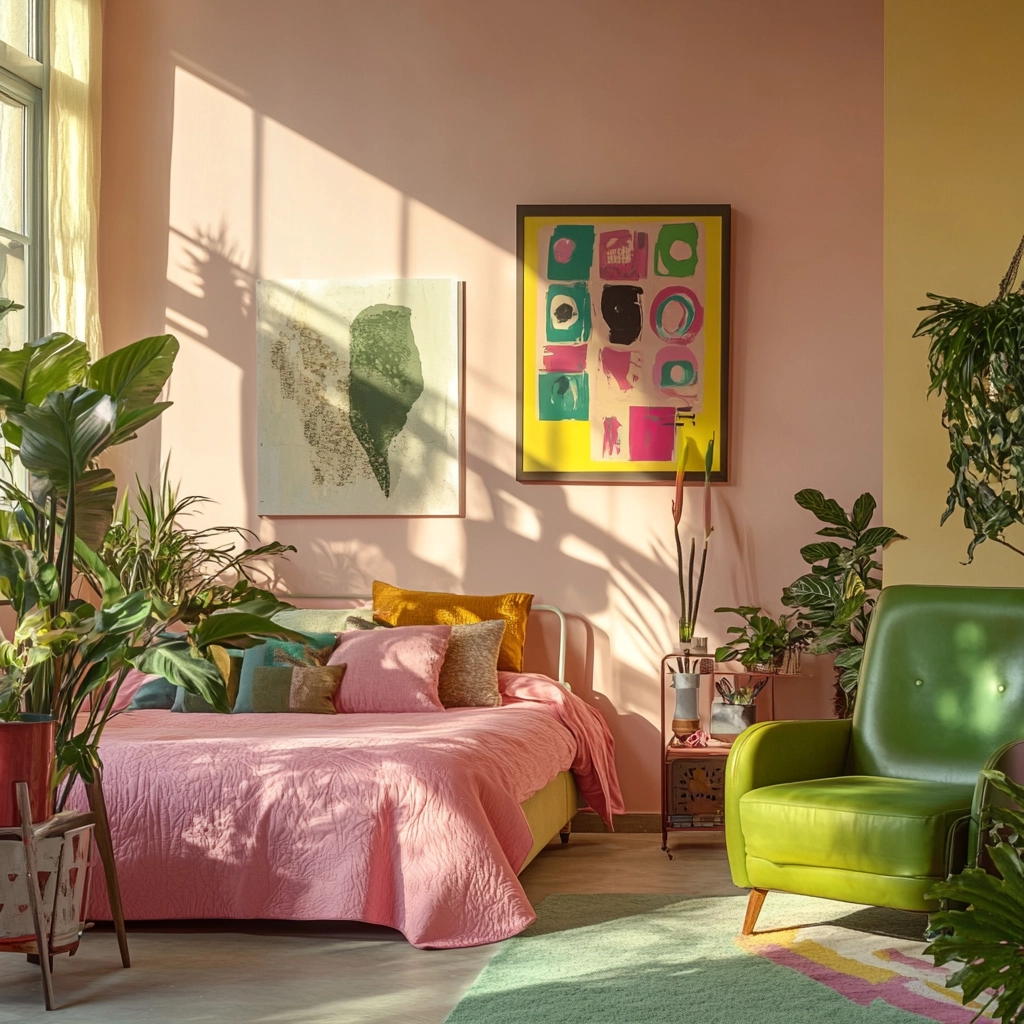 pink green beige bedroom 76