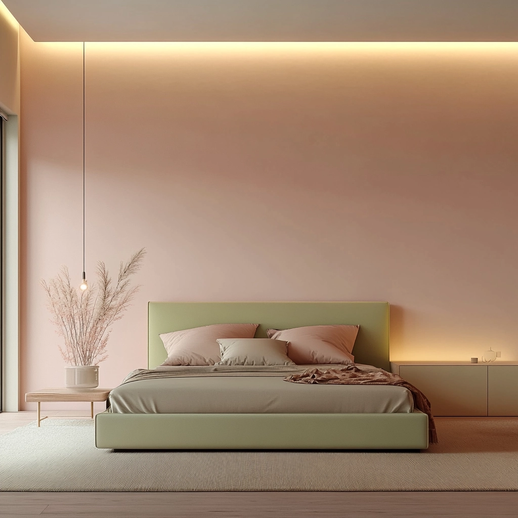 pink green beige bedroom 78