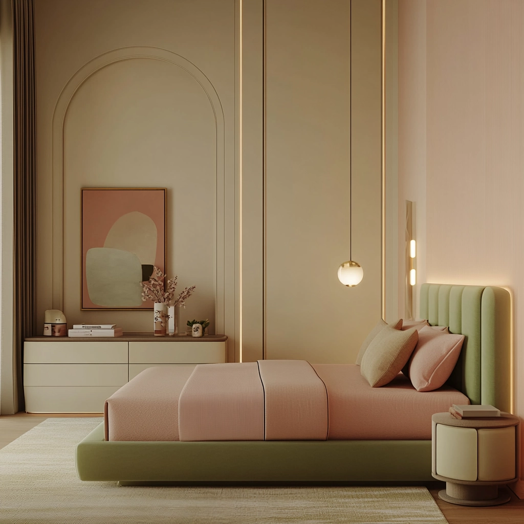 pink green beige bedroom 9