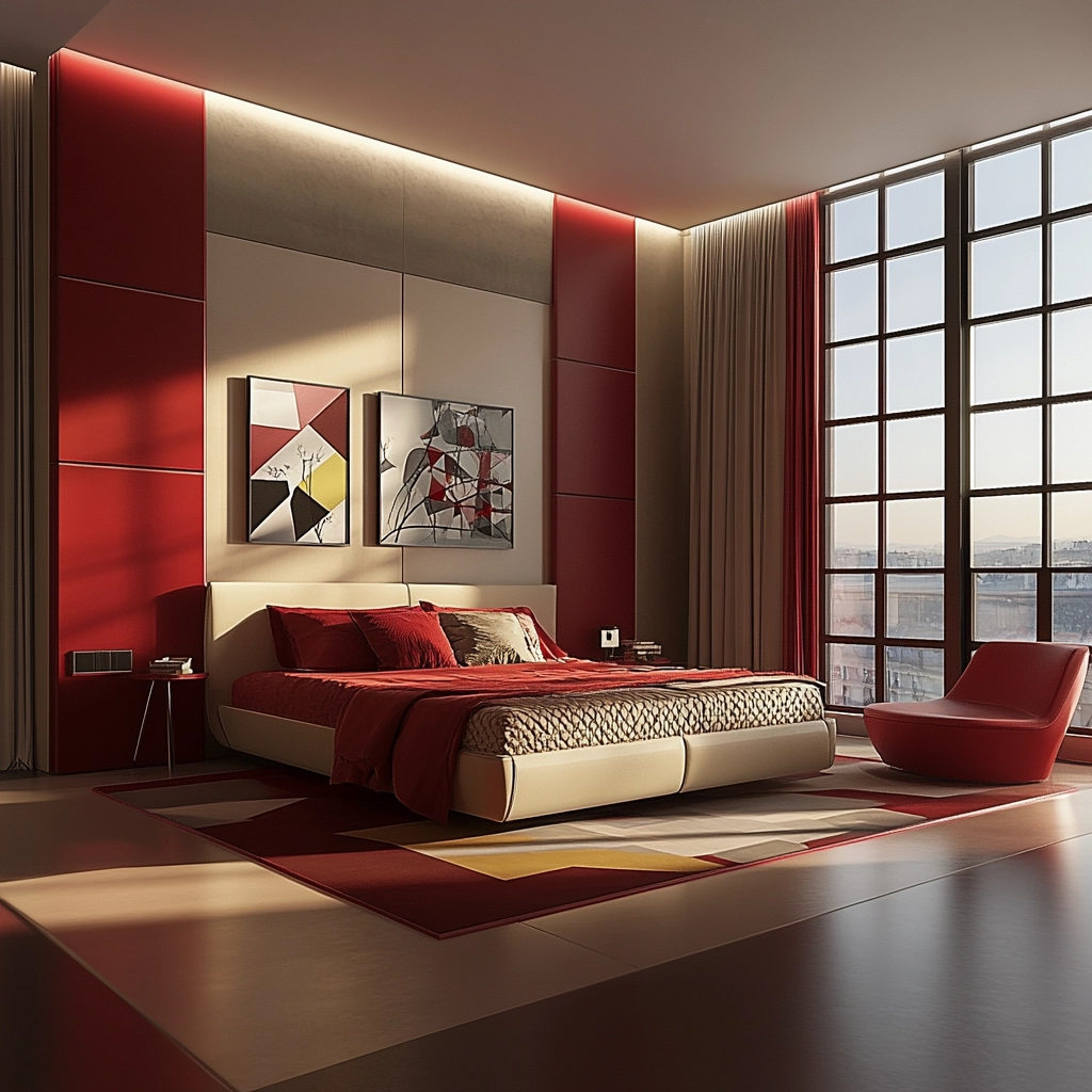 red and beige bedroom ideas 26
