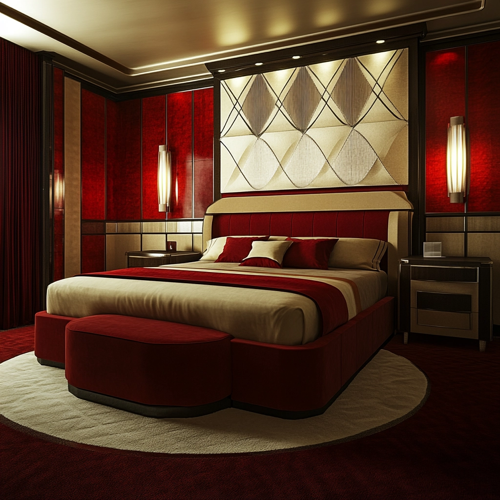 red and beige bedroom ideas 45