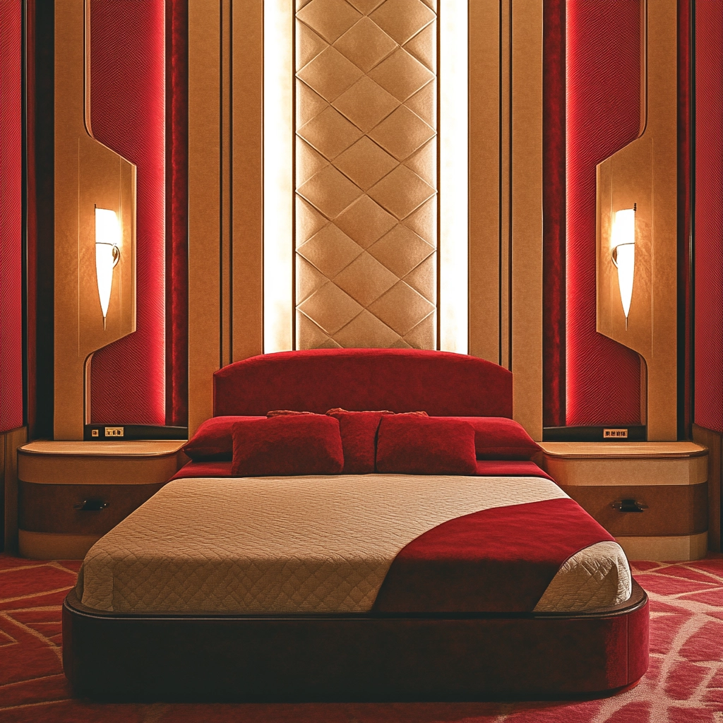 red and beige bedroom ideas 47