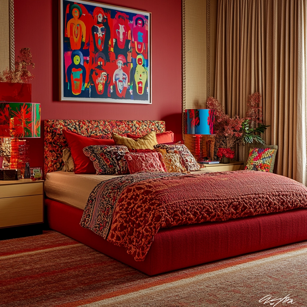 red and beige bedroom ideas 53