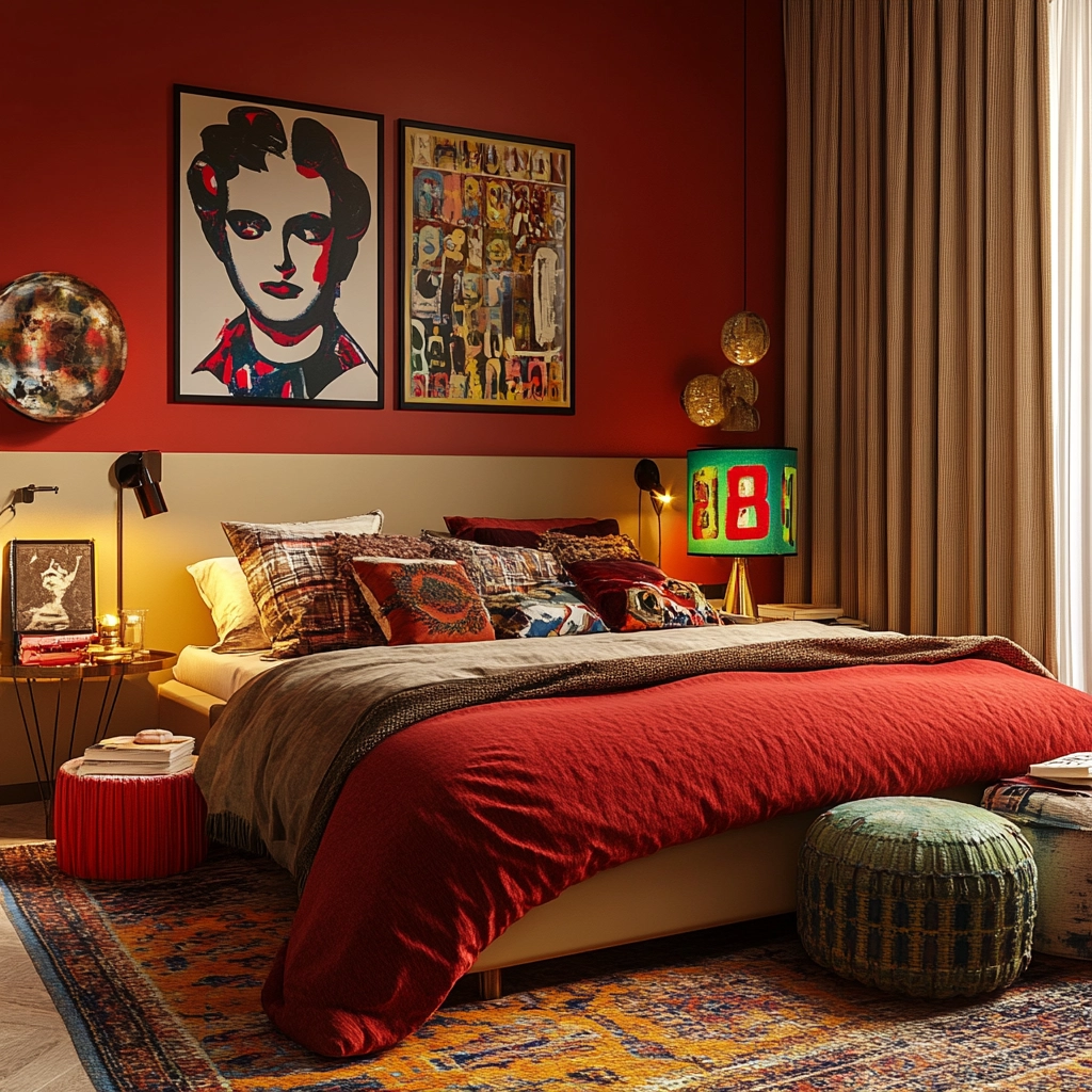 red and beige bedroom ideas 55