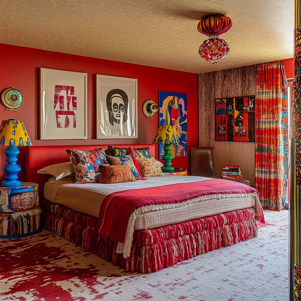 red and beige bedroom ideas 56