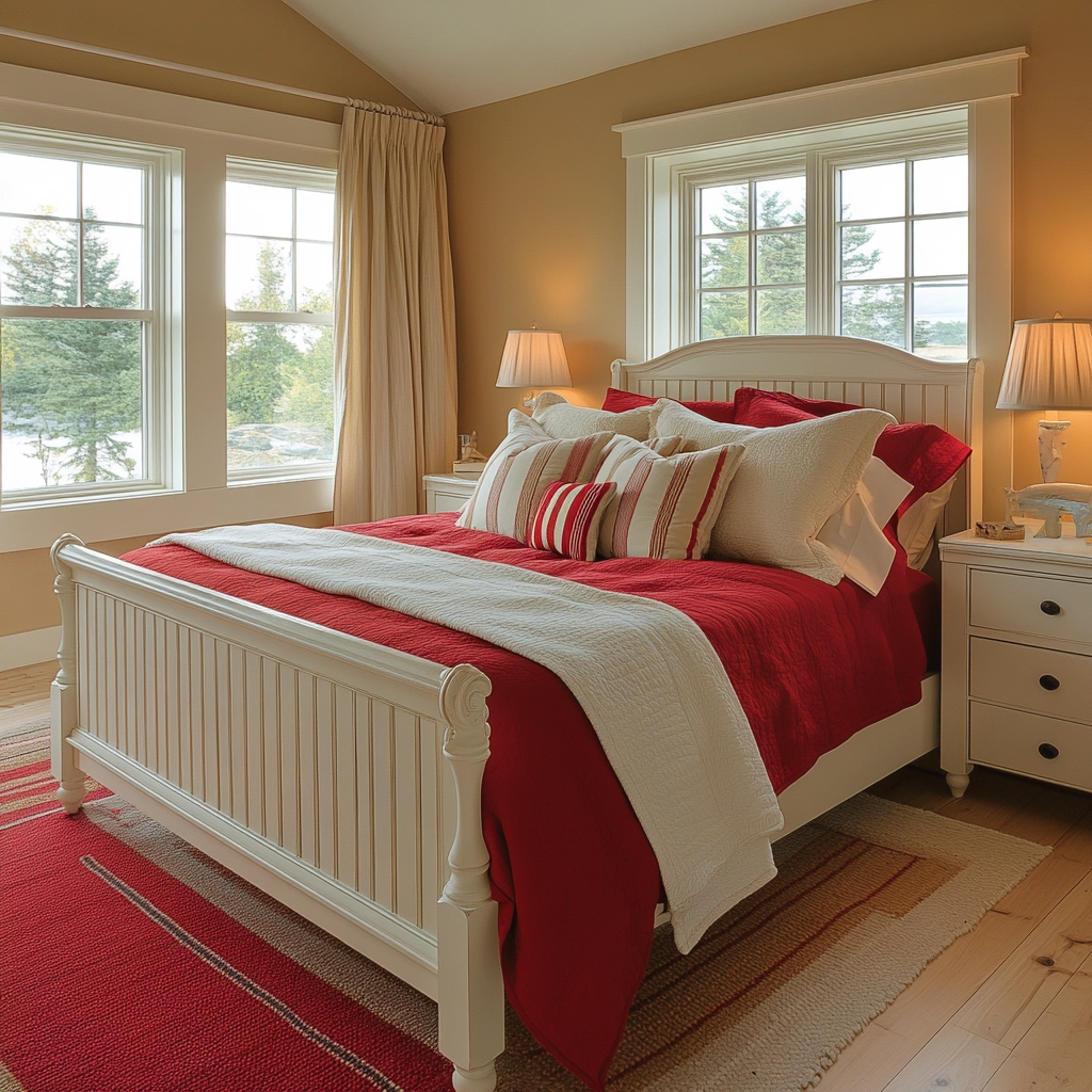 red and beige bedroom ideas 57