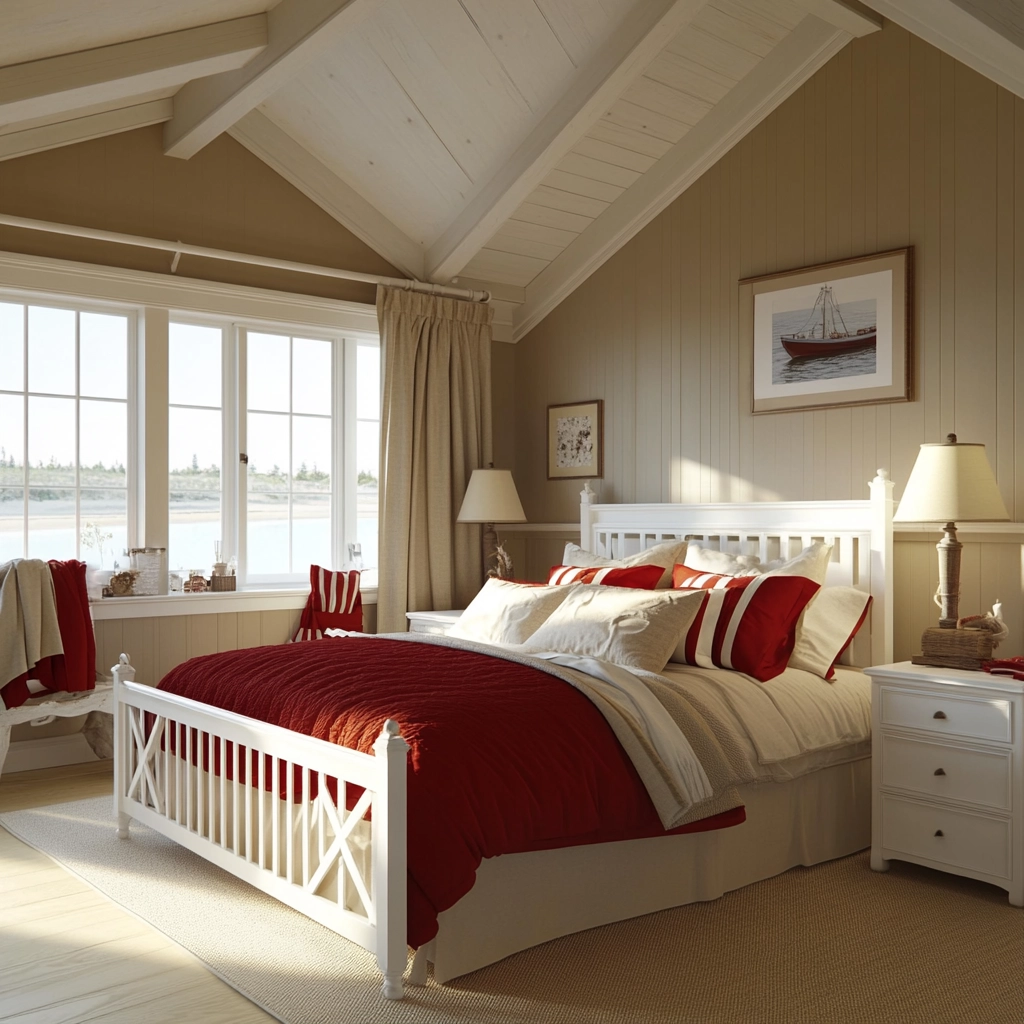 red and beige bedroom ideas 58