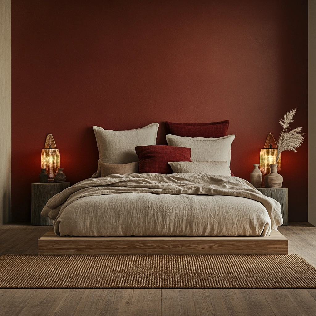 red and beige bedroom ideas 6