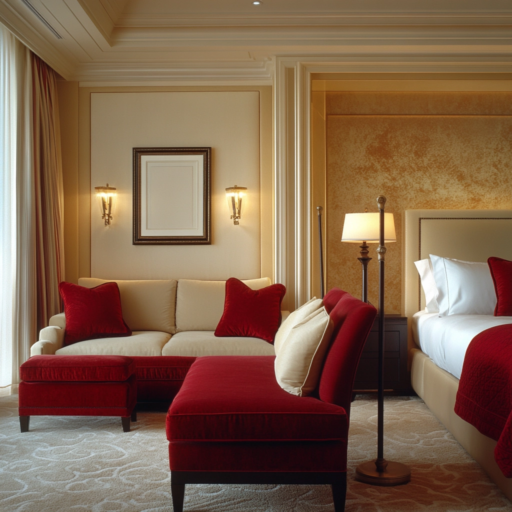 red and beige bedroom ideas 65