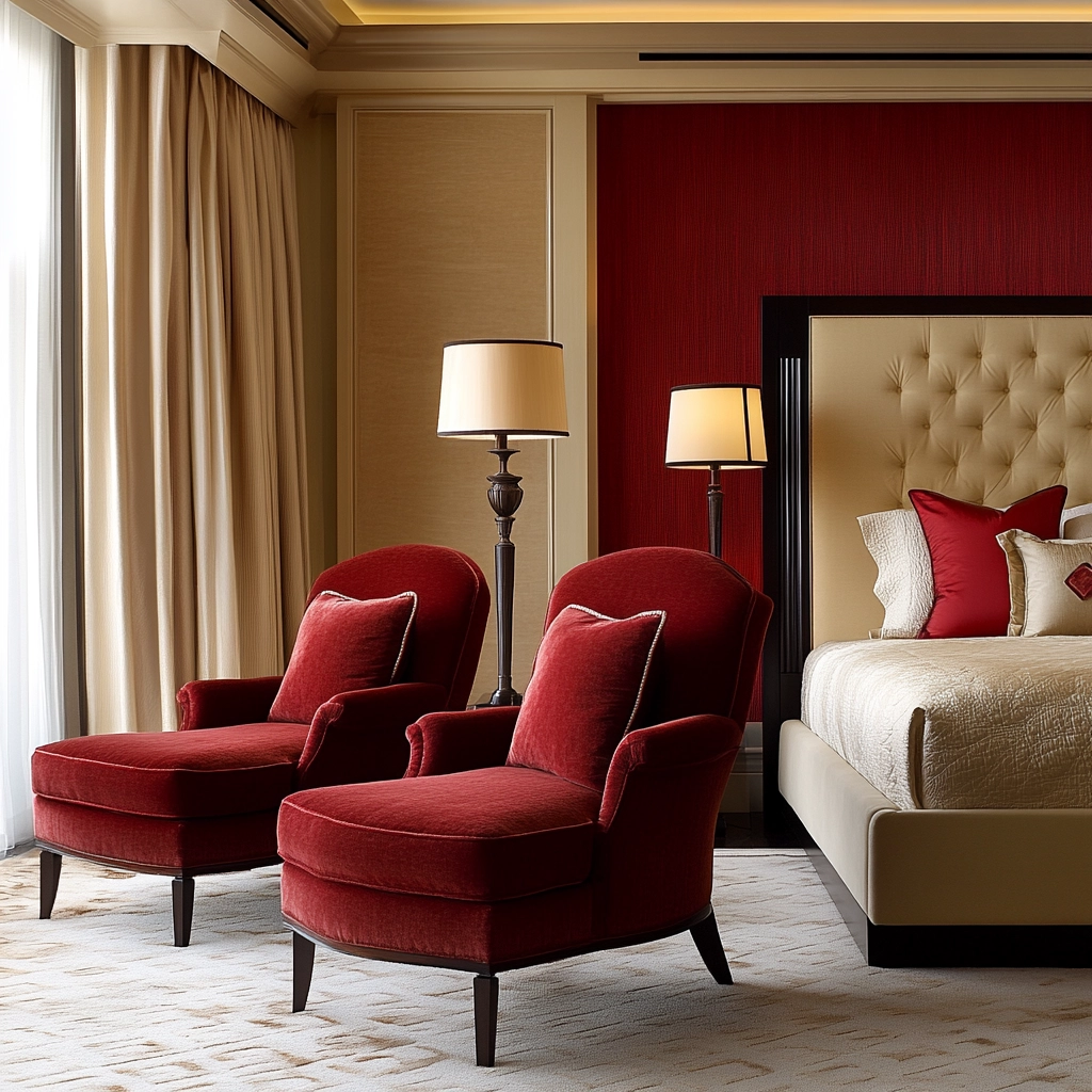 red and beige bedroom ideas 67