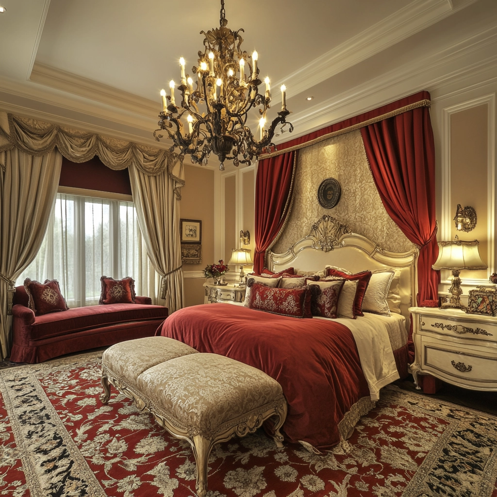 red and beige bedroom ideas 71