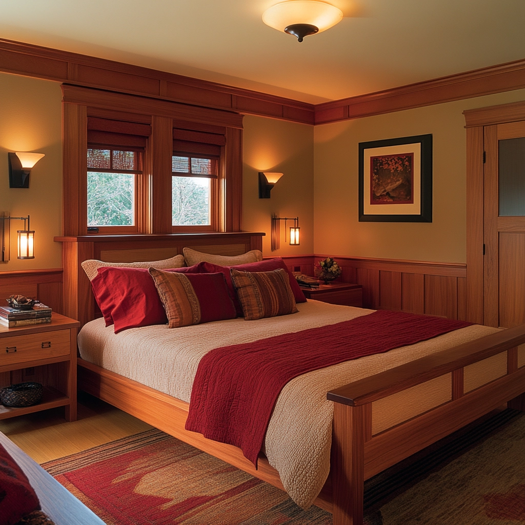 red and beige bedroom ideas 73