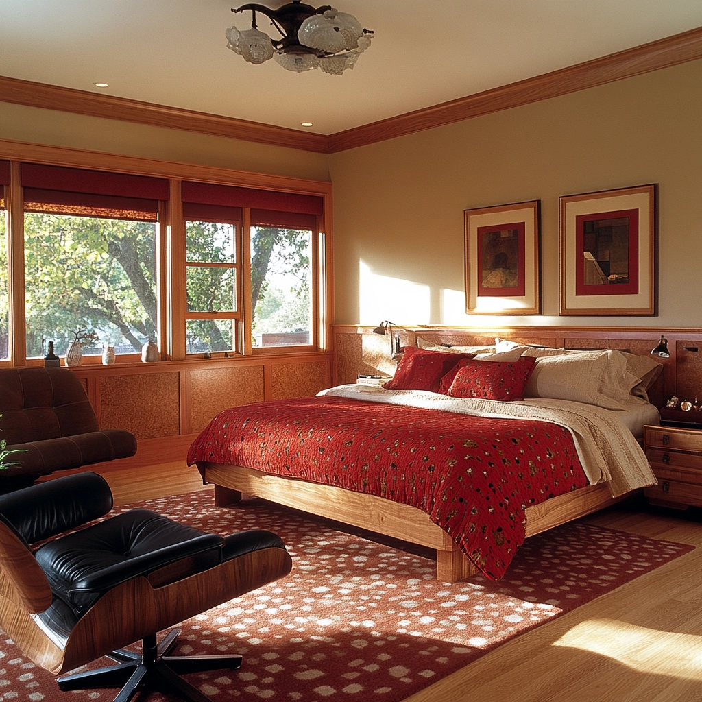 red and beige bedroom ideas 74
