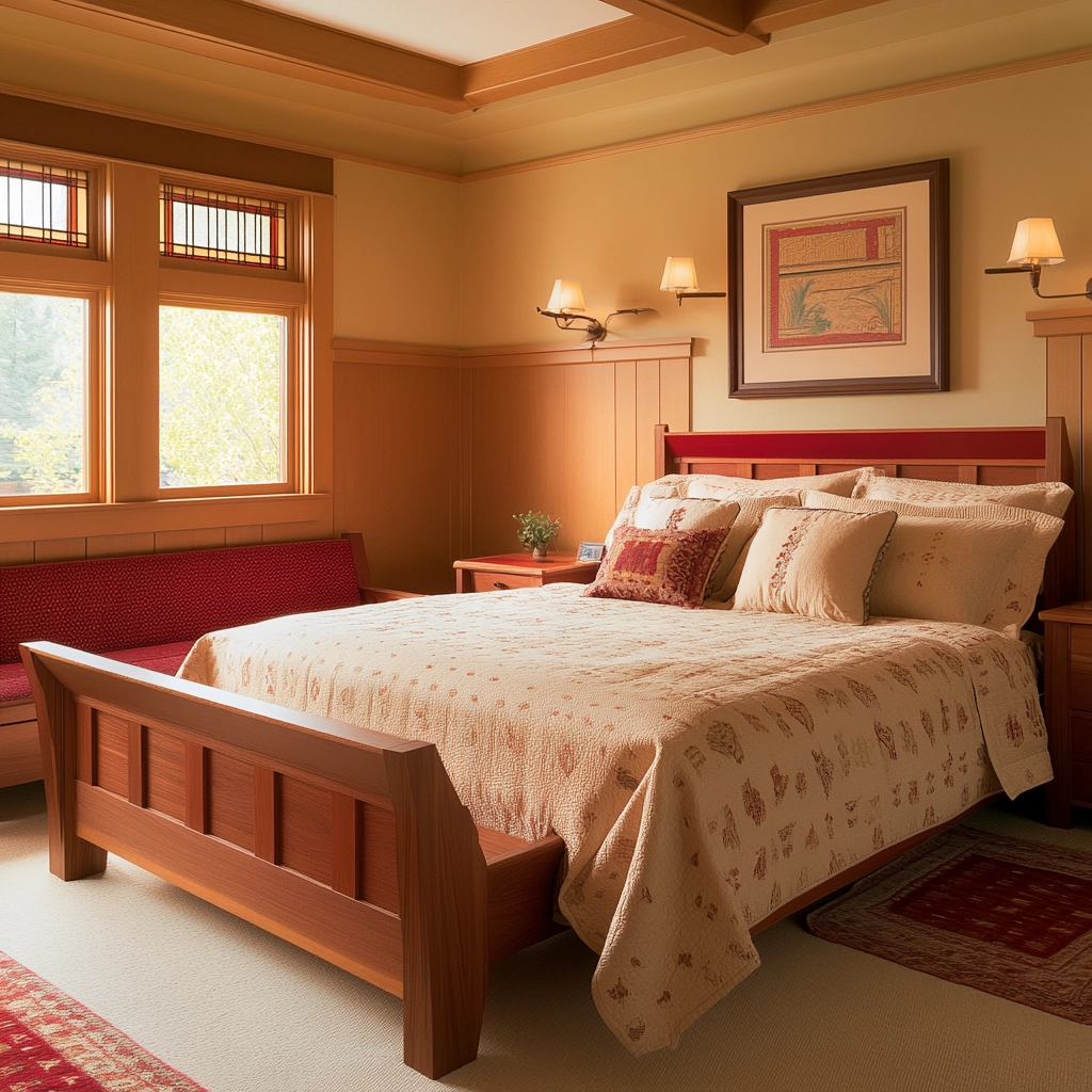 red and beige bedroom ideas 76