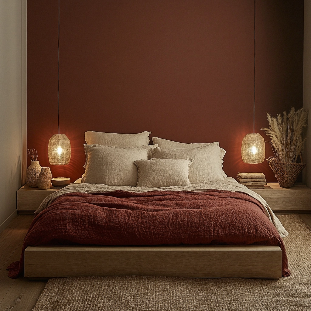 red and beige bedroom ideas 8