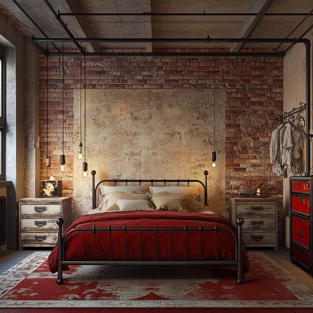 red and beige bedroom ideas 9