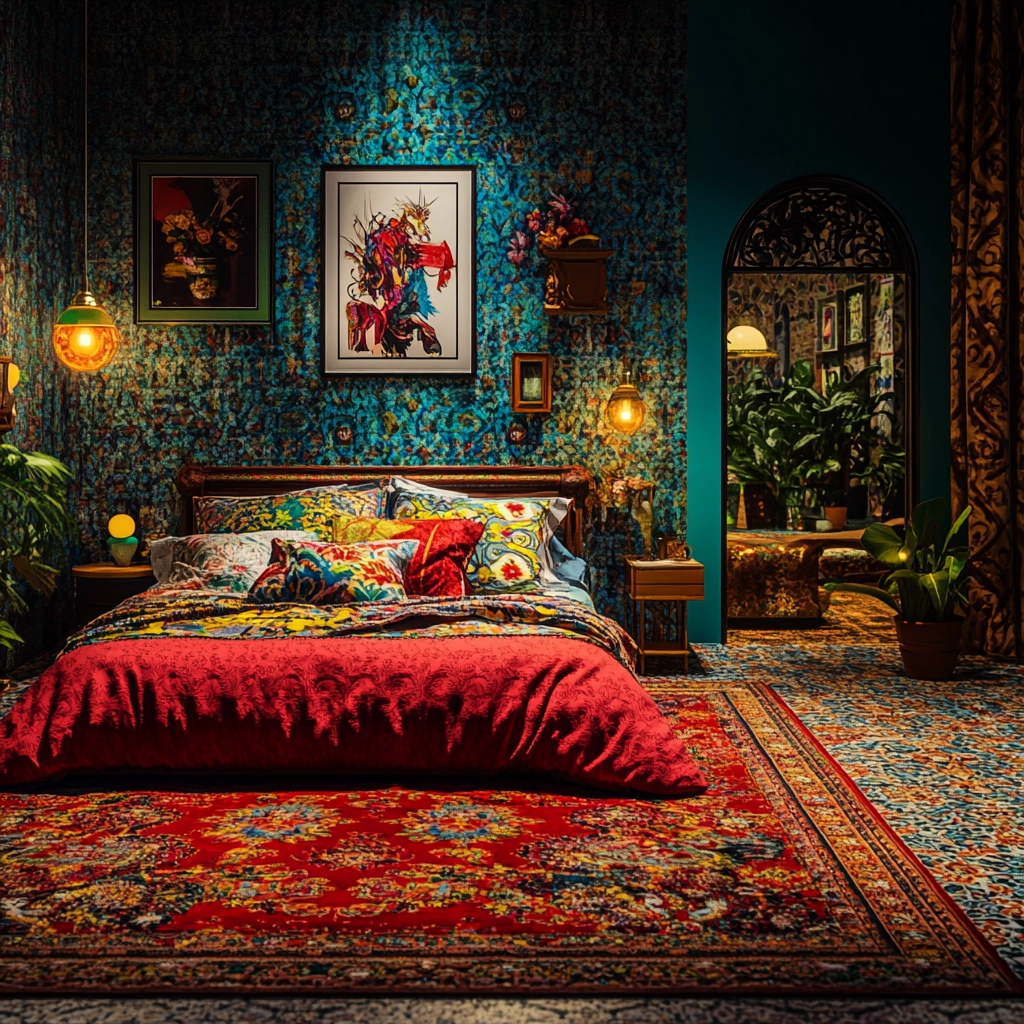 red persian rug bedroom 38