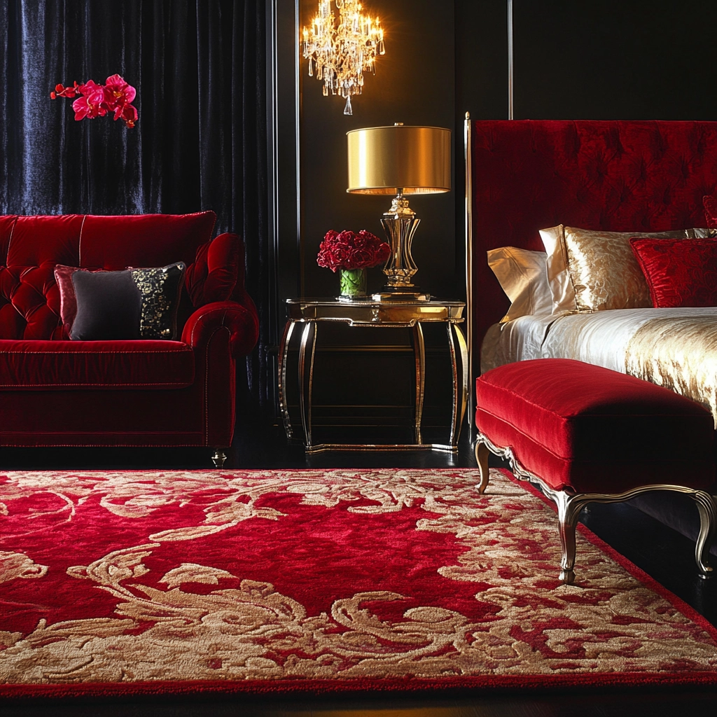 red rug bedroom 43